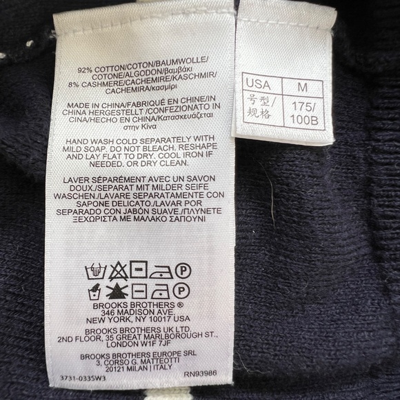 Brooks Brothers Sweater Cotton Cashmere Crewneck Size M Blue Cream Striped - Picture 6 of 6